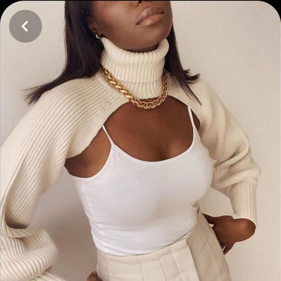 Tops - Extreme Crop High Neck Sweater Shrug in Cream